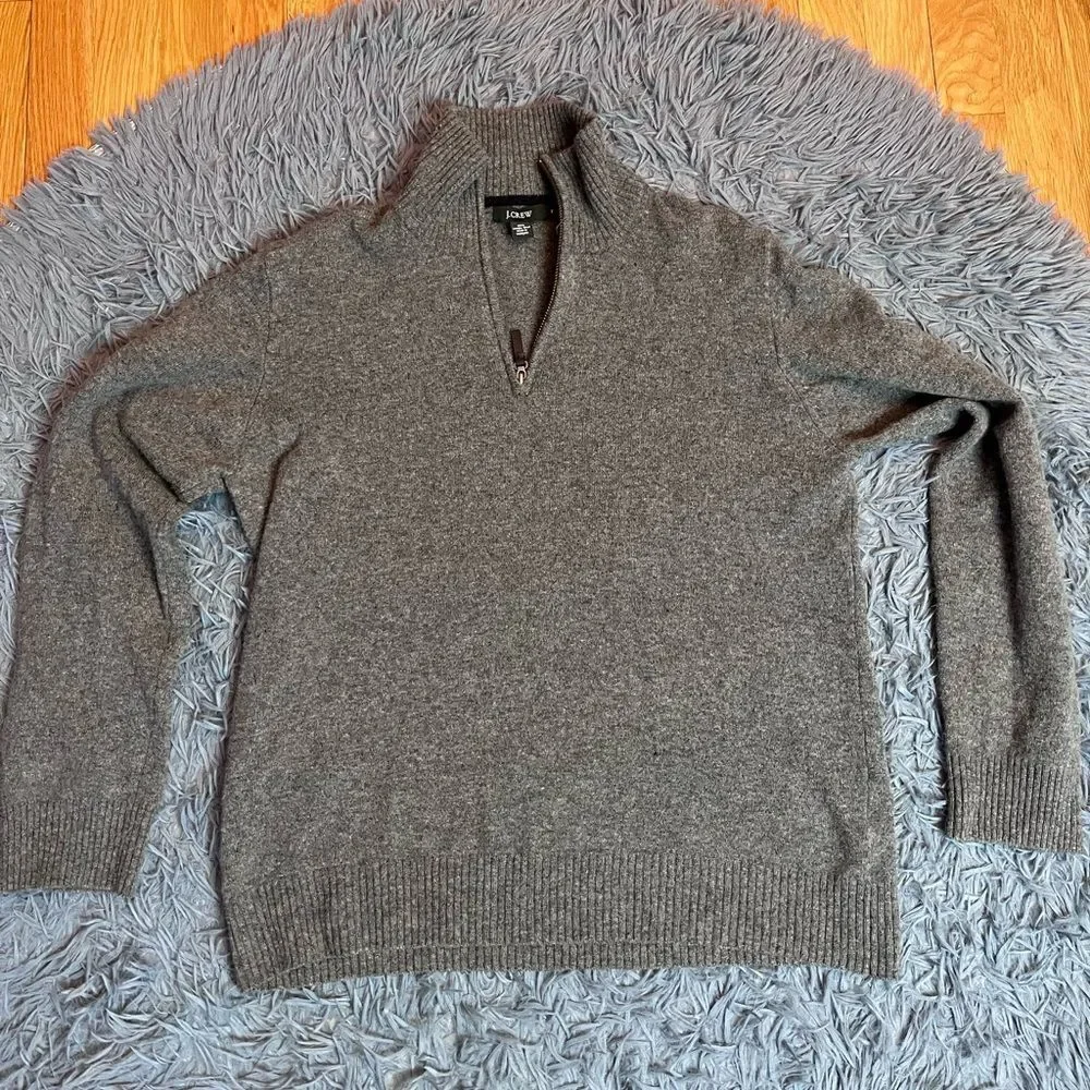 J. Crew Men’s Gray Lambswool Half Zip Sweater Long Sleeve Pullover Size M